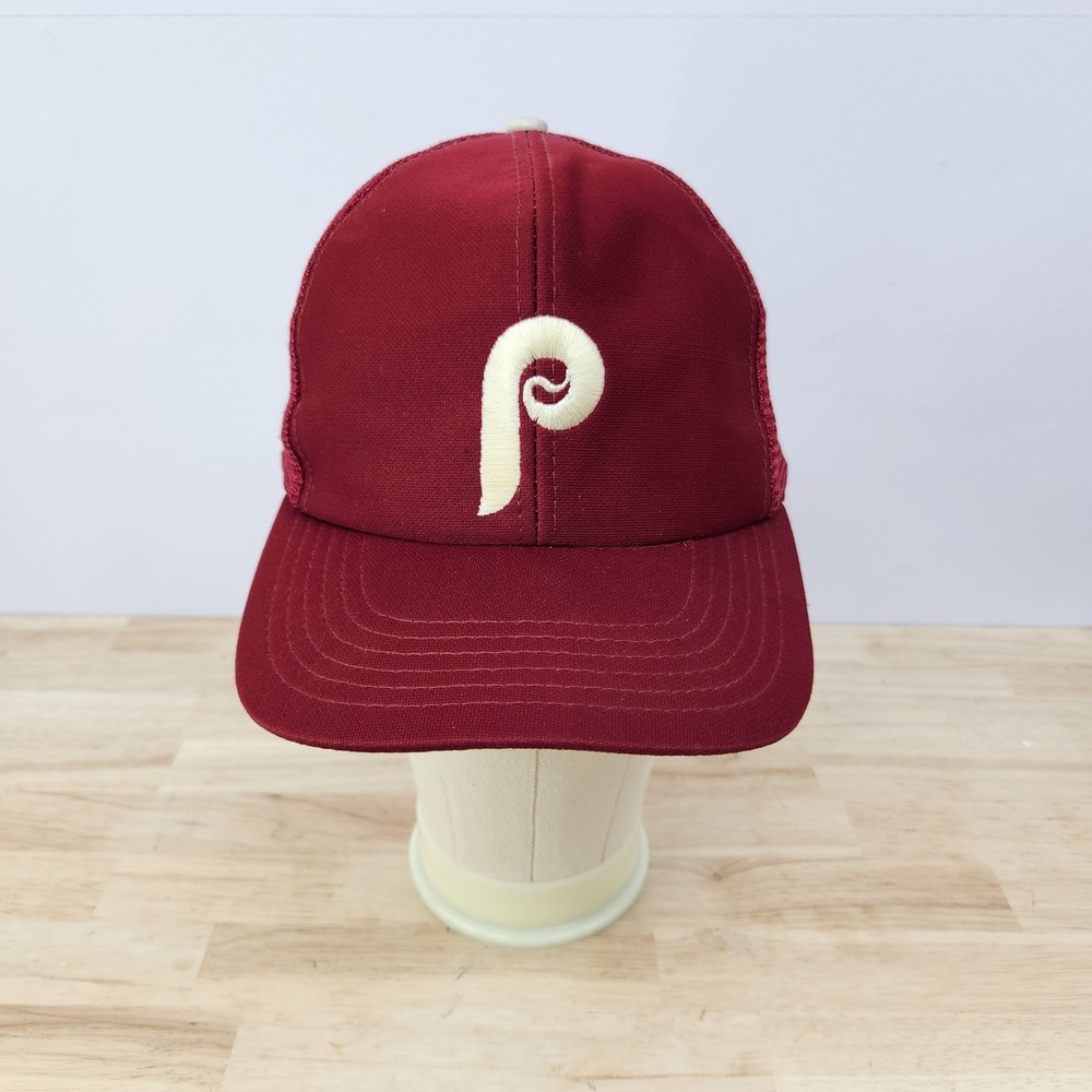 Vintage Philadelphia Phillies Burgundy Plain Logo Snapback Mesh Hat Size S